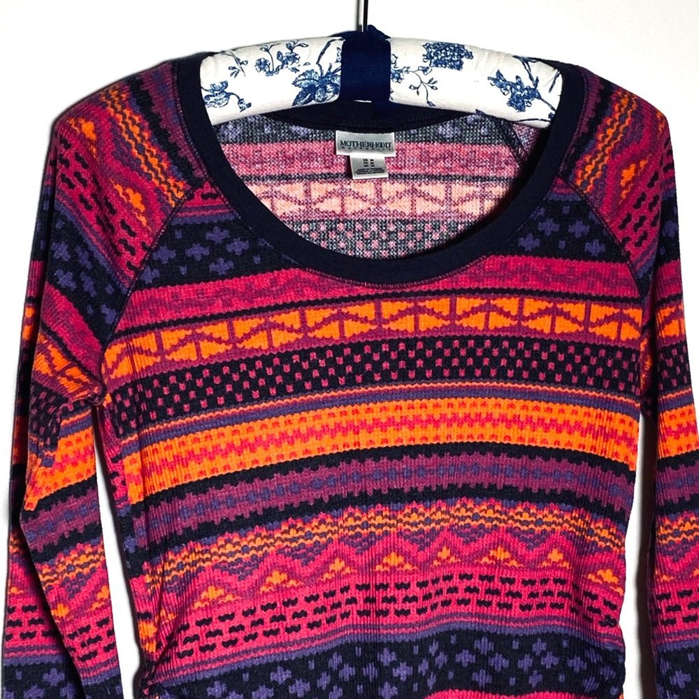 4/$25 Motherhood Maternity Fall Blooms Stripe Top Long Tab Sleeve Thermal Size M - Picture 3 of 12